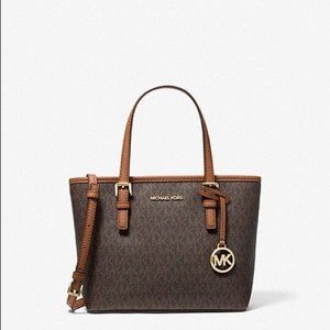 Michael Kors Extra Small XS Carryall Tote Graphic Logo MK Brown